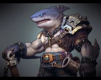 风格化角色鲨头怪